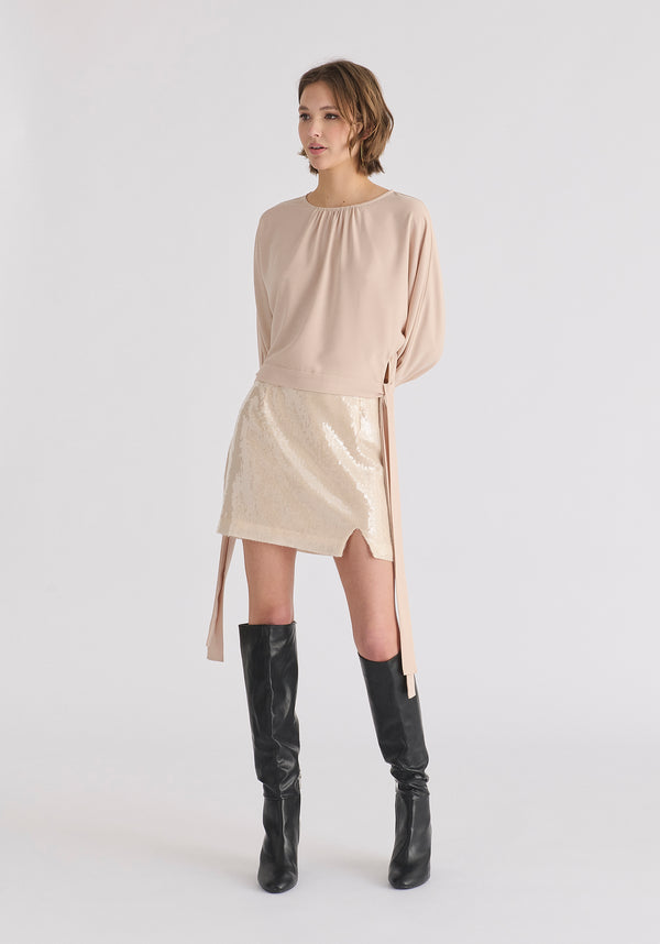 Paisie Waist Tie Top With Shirred Cuffs