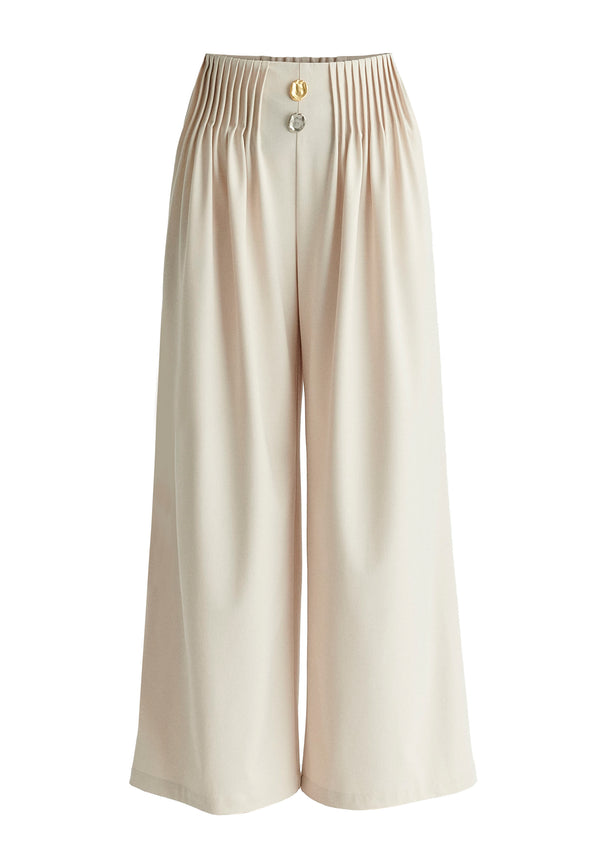 Paisie Wide Leg Trousers With Pleated Waist Detail
