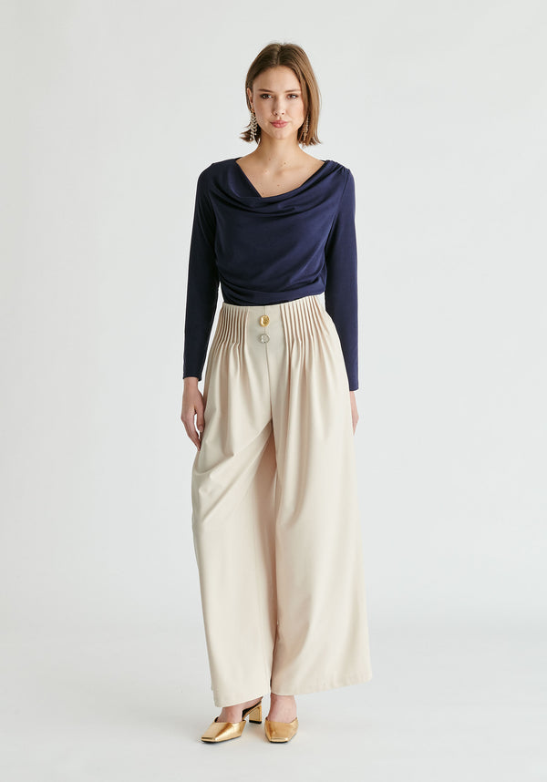 Paisie Wide Leg Trousers With Pleated Waist Detail