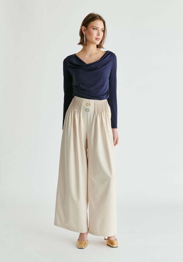 Paisie Wide Leg Trousers With Pleated Waist Detail