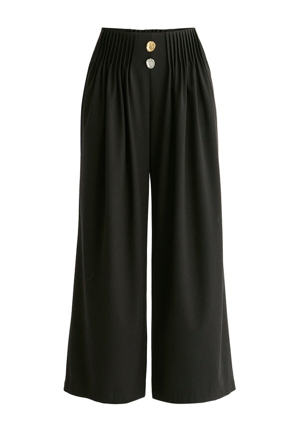 Paisie Wide Leg Trousers With Pleated Waist Detail