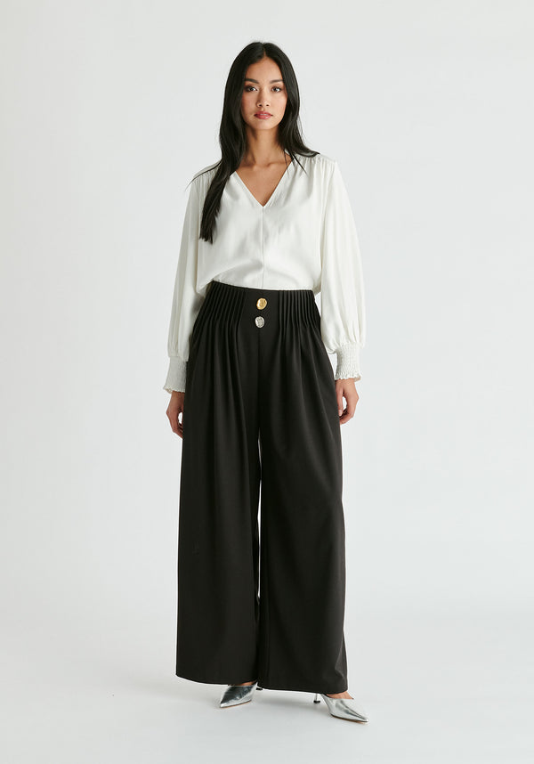 Paisie Wide Leg Trousers With Pleated Waist Detail