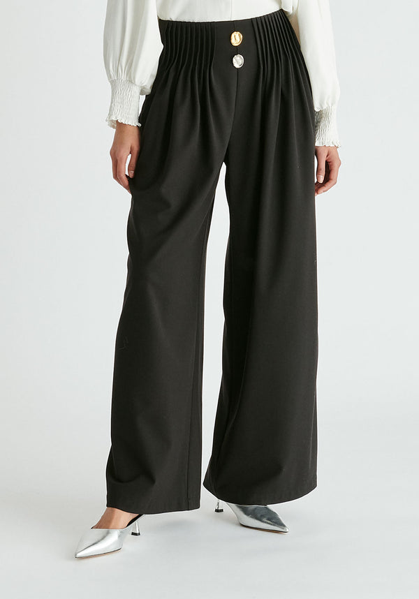paisie Wide Leg Trousers with Pleated Waist Detail