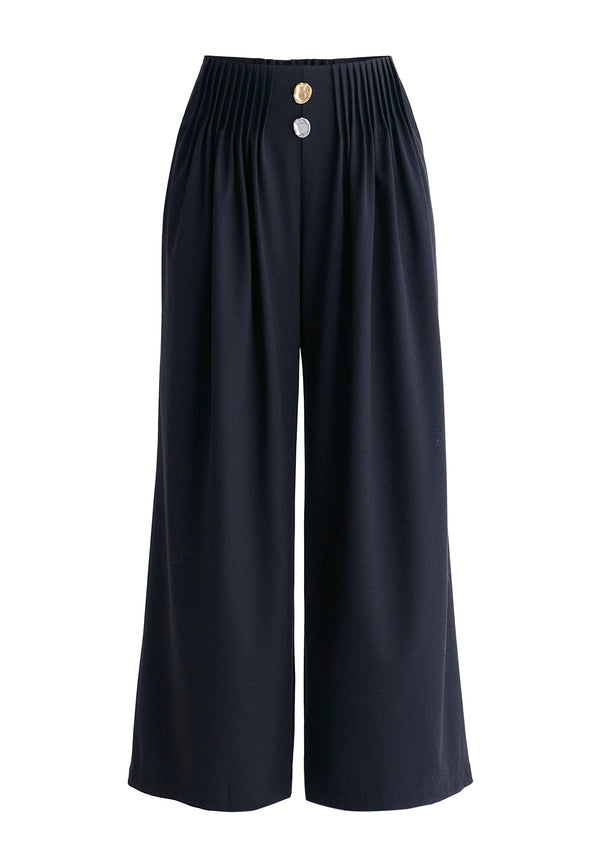 Paisie Wide Leg Trousers With Pleated Waist Detail