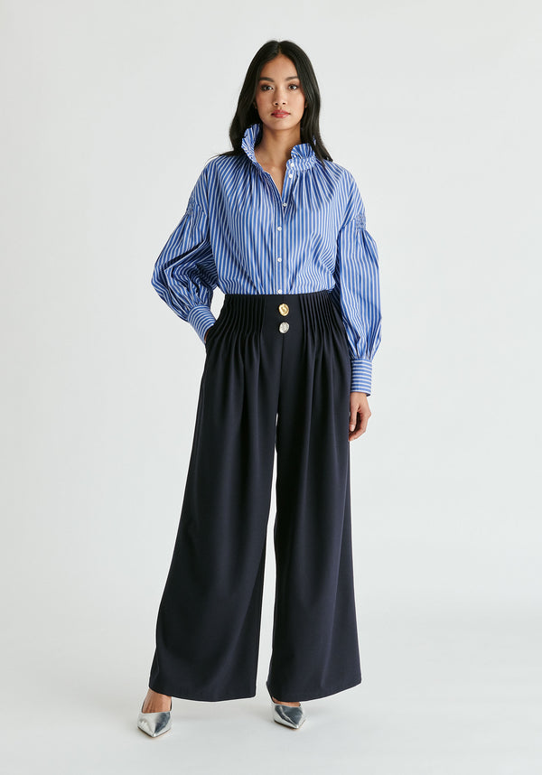 Paisie Wide Leg Trousers With Pleated Waist Detail