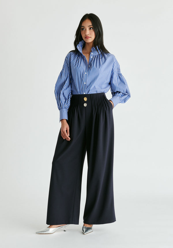Paisie Wide Leg Trousers With Pleated Waist Detail