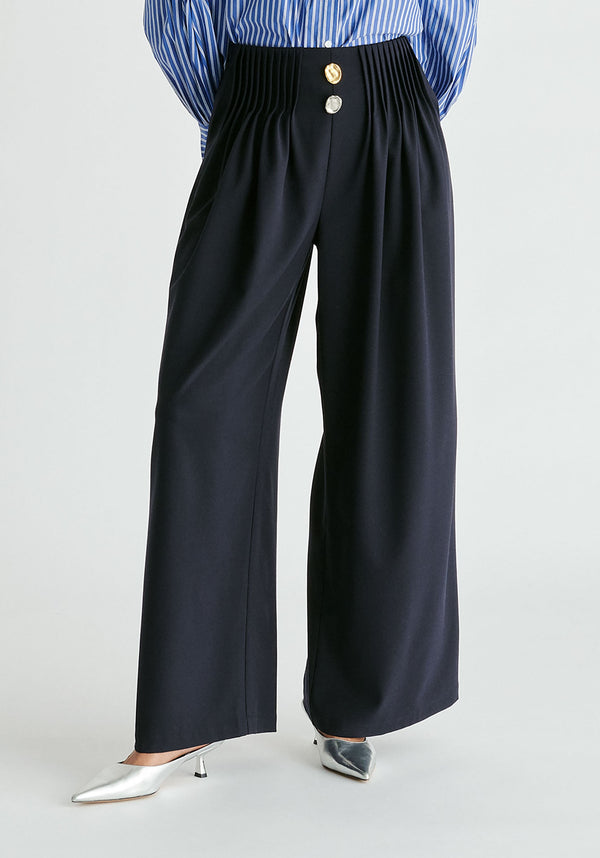 paisie Wide Leg Trousers with Pleated Waist Detail