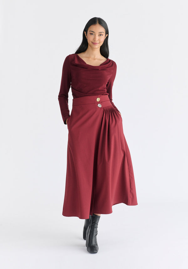 Paisie Wrap Midi Skirt With Pleated Detail