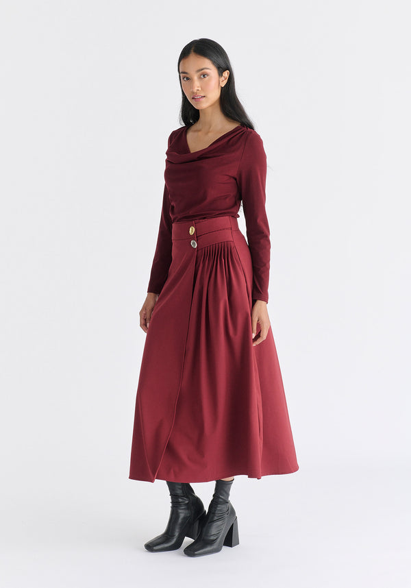 Paisie Wrap Midi Skirt With Pleated Detail