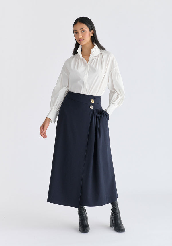 Paisie Wrap Midi Skirt With Pleated Detail