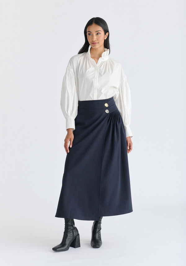 Paisie Wrap Midi Skirt With Pleated Detail