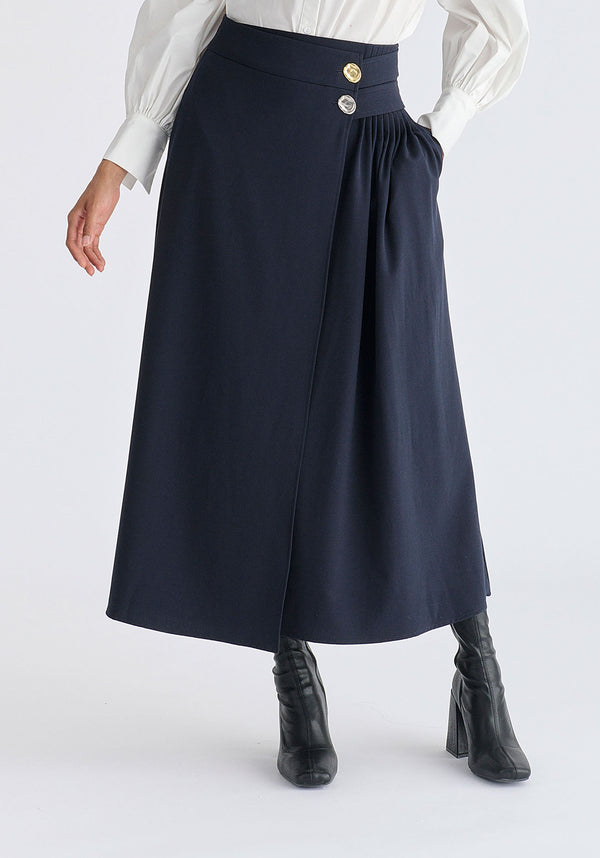 paisie Wrap Midi Skirt with Pleated Detail
