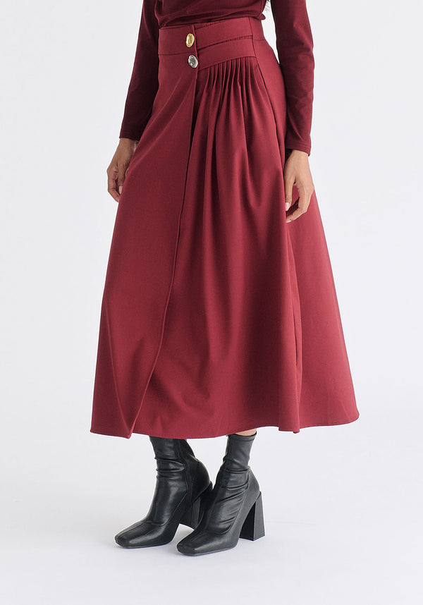paisie Wrap Midi Skirt with Pleated Detail
