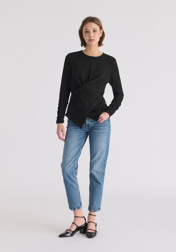 Paisie Wrap Top With Ruched Sleeve Detail