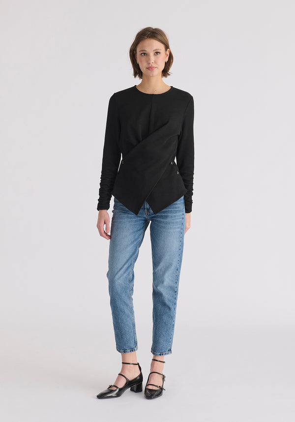 Paisie Wrap Top With Ruched Sleeve Detail