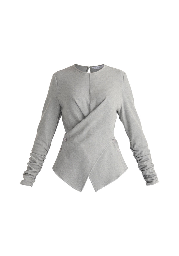 Paisie Wrap Top With Ruched Sleeve Detail