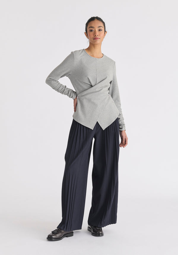 Paisie Wrap Top With Ruched Sleeve Detail