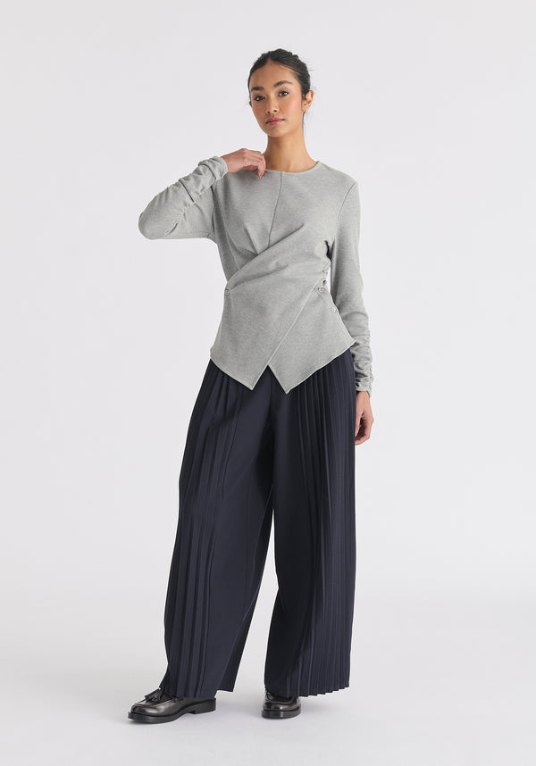 Paisie Wrap Top With Ruched Sleeve Detail