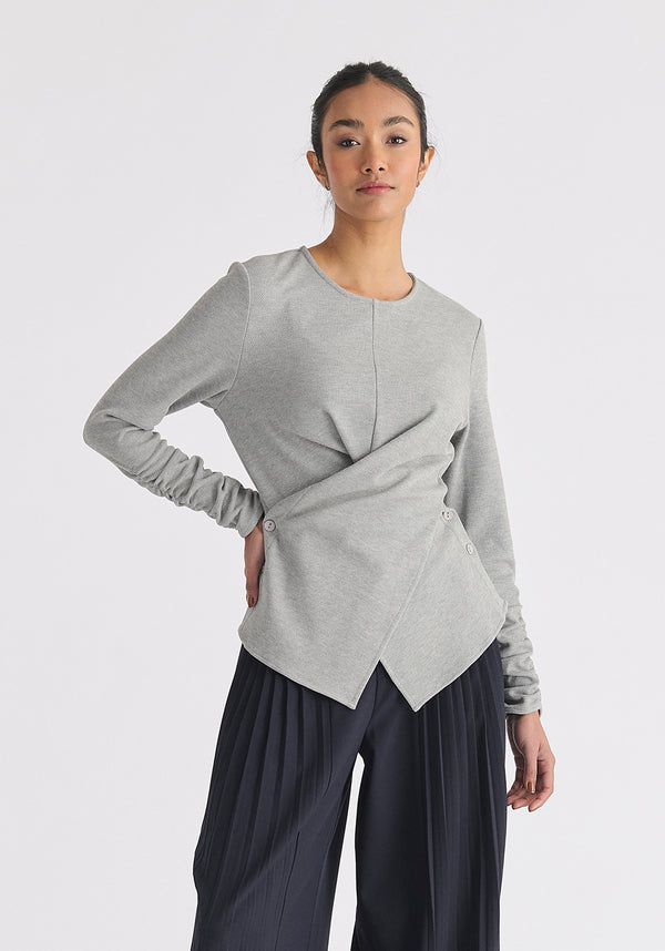 paisie Wrap Top with Ruched Sleeve Detail