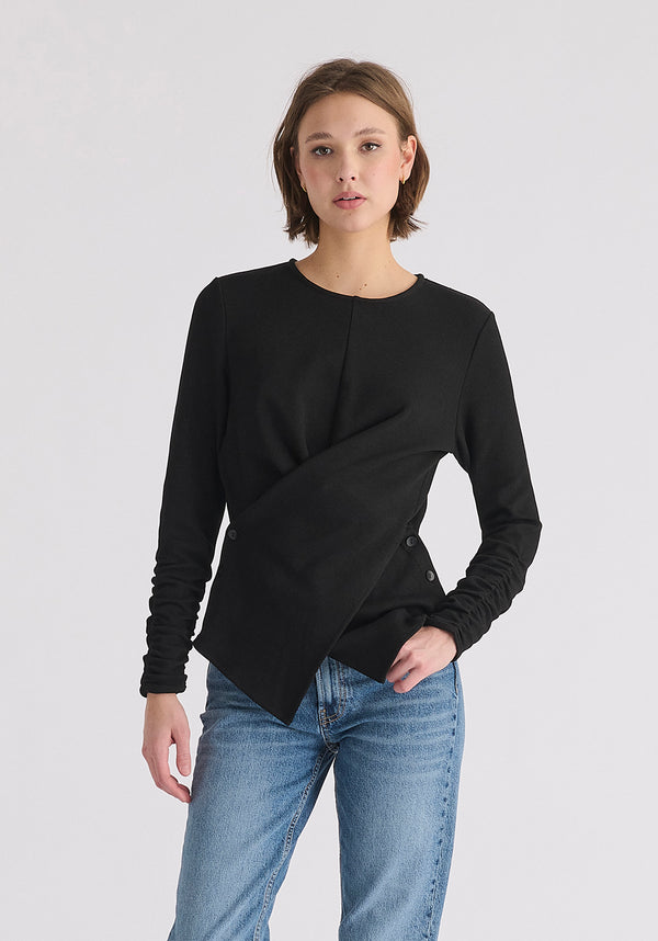 paisie Wrap Top with Ruched Sleeve Detail