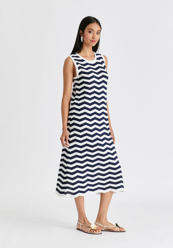 Paisie Sleeveless Midi Knit Dress In Zigzag Pattern