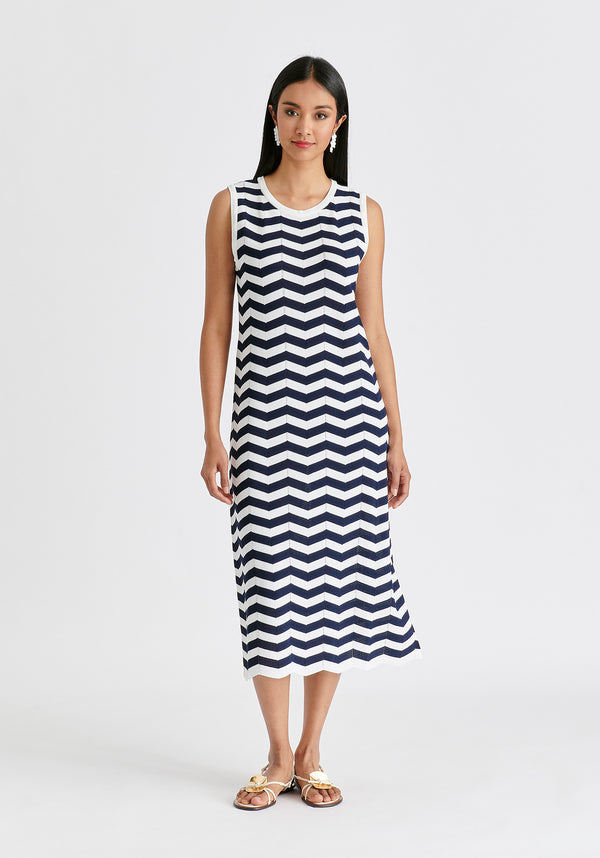 Paisie Sleeveless Midi Knit Dress In Zigzag Pattern