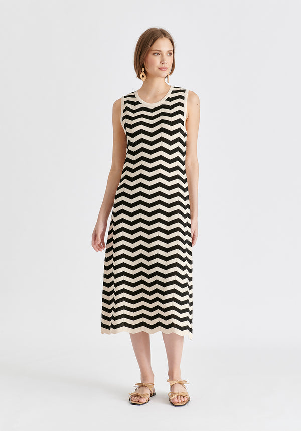 Paisie Sleeveless Midi Knit Dress In Zigzag Pattern