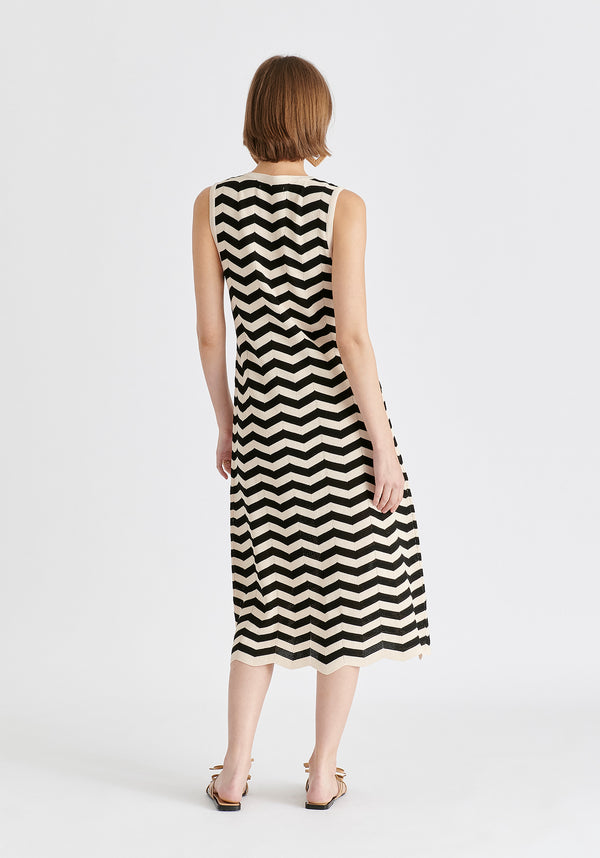 Paisie Sleeveless Midi Knit Dress In Zigzag Pattern