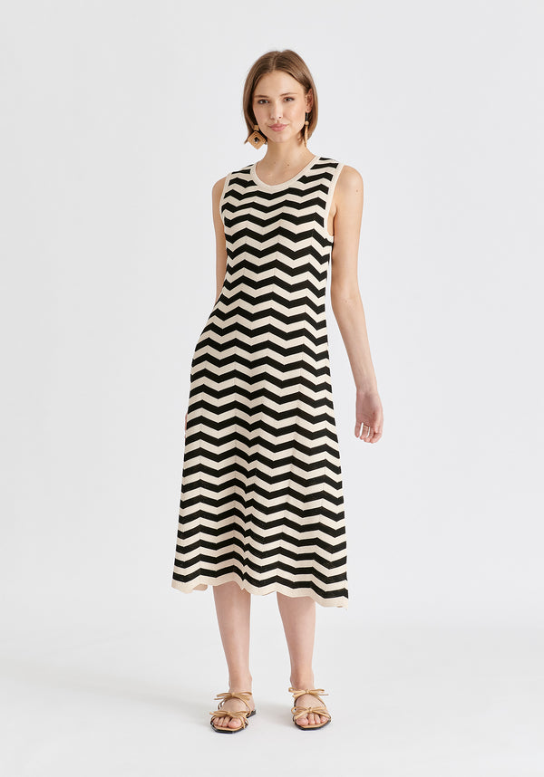 paisie Sleeveless Midi Knit Dress in Zigzag Pattern