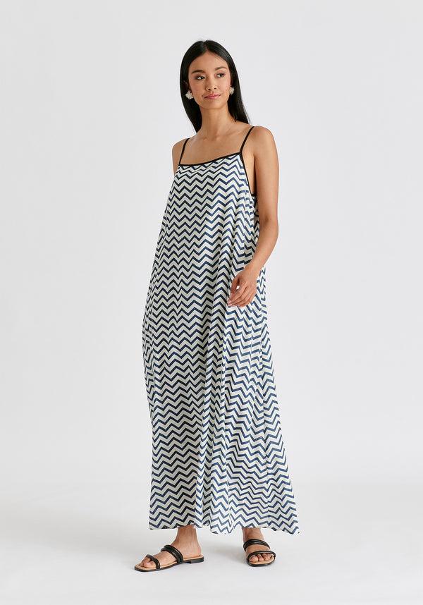 Paisie Spaghetti Strap Swing Dress In Zigzag Pattern