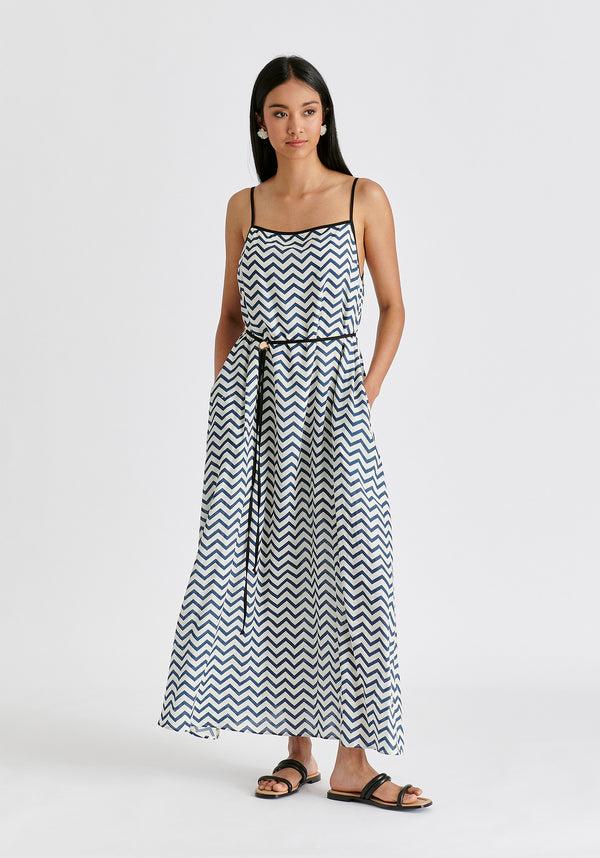 Paisie Spaghetti Strap Swing Dress In Zigzag Pattern