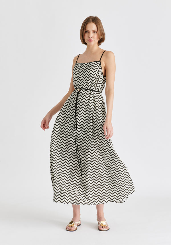Paisie Spaghetti Strap Swing Dress In Zigzag Pattern