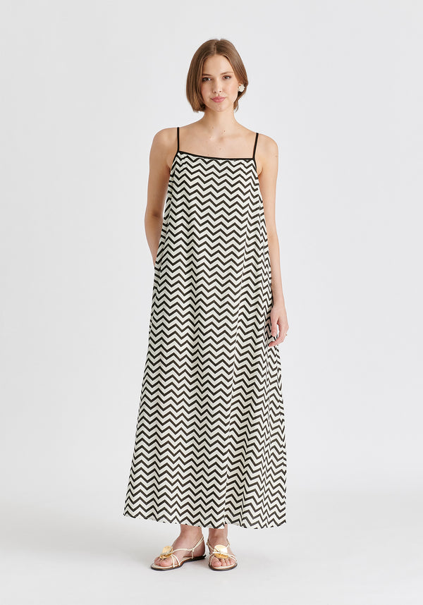 Paisie Spaghetti Strap Swing Dress In Zigzag Pattern