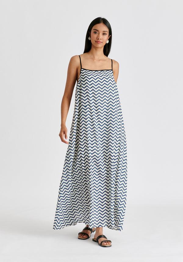 paisie Spaghetti Strap Swing Dress in Zigzag Pattern