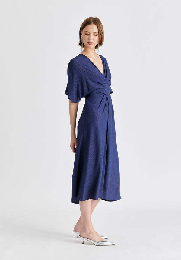 Paisie Sparkled Midi Wrap Dress With Pleated Details