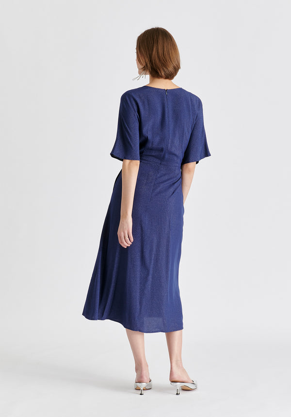 Paisie Sparkled Midi Wrap Dress With Pleated Details