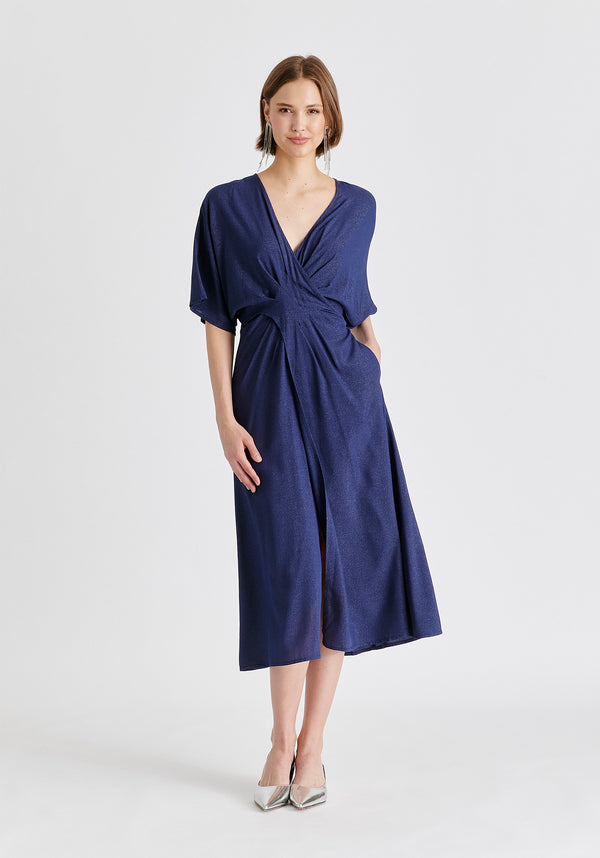 paisie Sparkled Midi Wrap Dress with Pleated Details