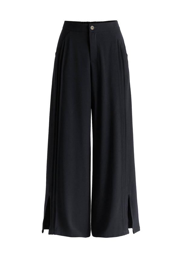 Paisie Wide Leg Trousers With Side Pleats And Split Hem