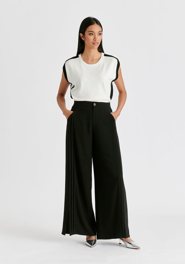 Paisie Wide Leg Trousers With Side Pleats And Split Hem
