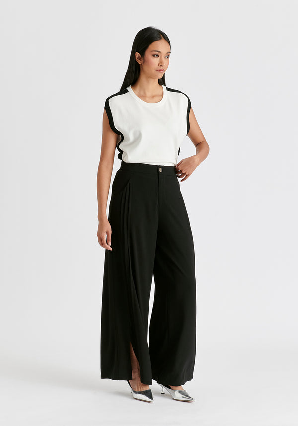 Paisie Wide Leg Trousers With Side Pleats And Split Hem