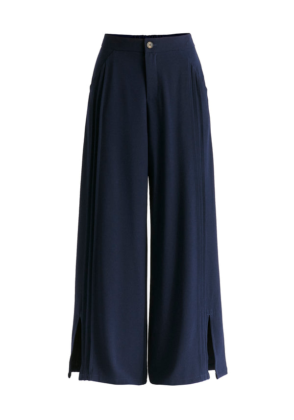 Paisie Wide Leg Trousers With Side Pleats And Split Hem