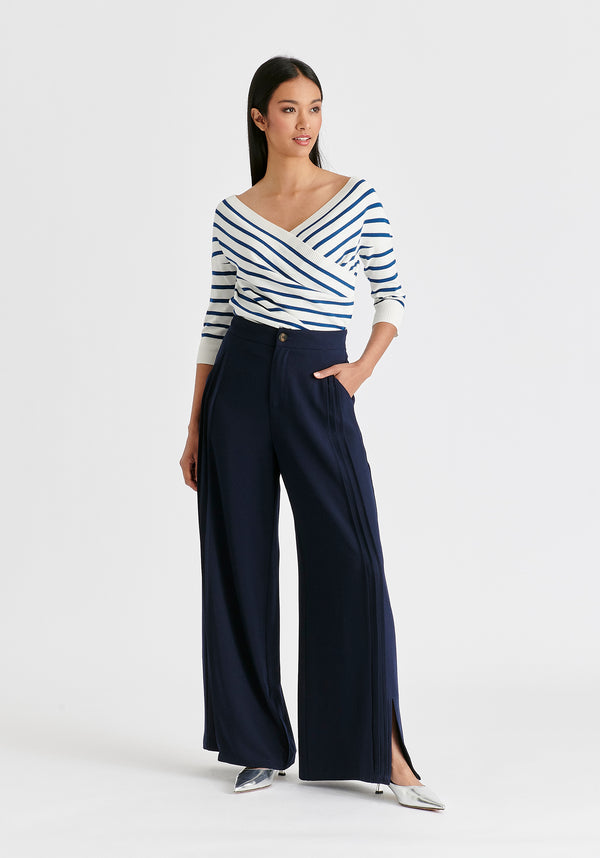 Paisie Wide Leg Trousers With Side Pleats And Split Hem