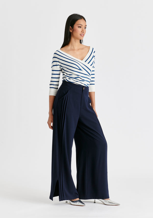 Paisie Wide Leg Trousers With Side Pleats And Split Hem