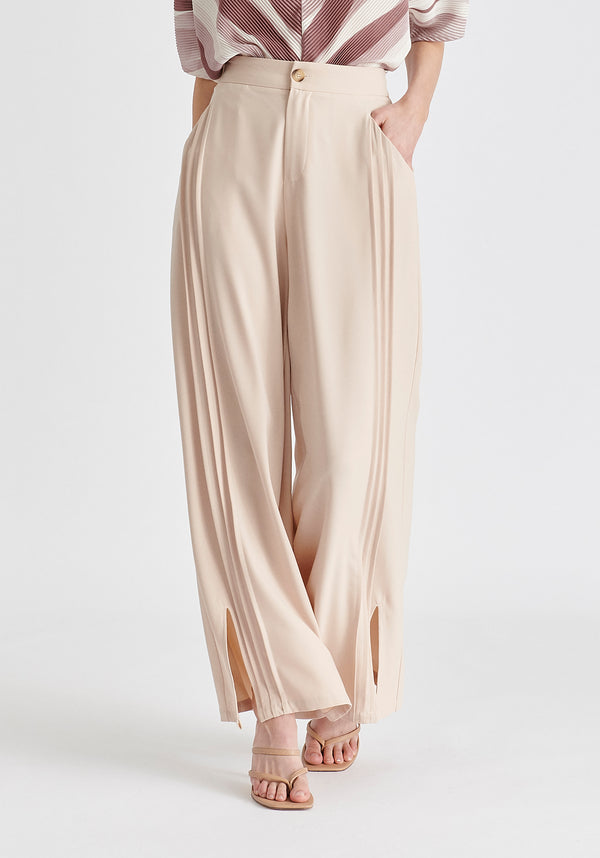 Paisie Wide Leg Trousers With Side Pleats And Split Hem