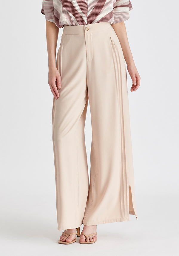 paisie Wide Leg Trousers with Side Pleats and Split Hem
