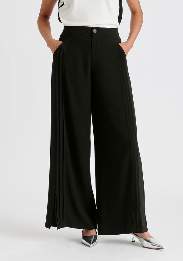 paisie Wide Leg Trousers with Side Pleats and Split Hem