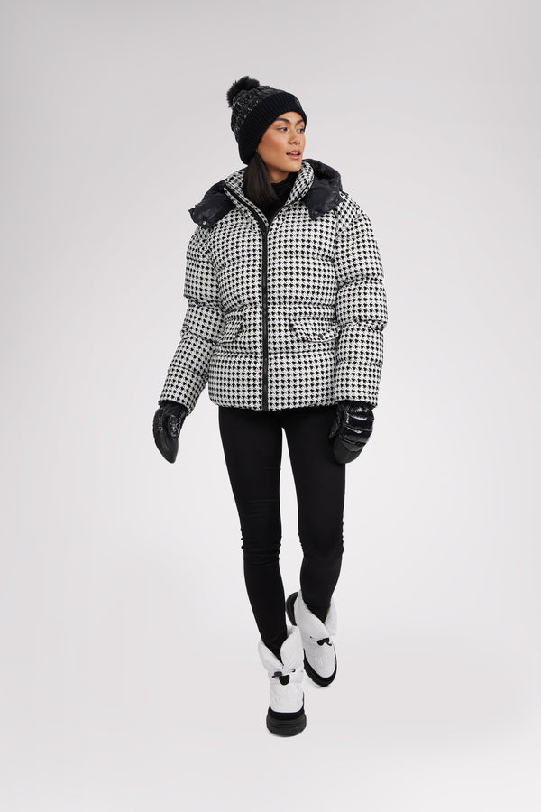 pajar canada Ascella Women's Boxy Fit Houndstooth Short Puffer Jacket