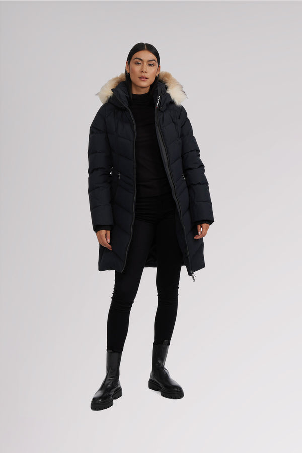 pajar canada January Women's Quilted Puffer w/ Faux Fur - BLACK
