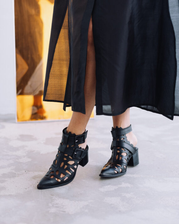 Pallas Black High Greek Mule