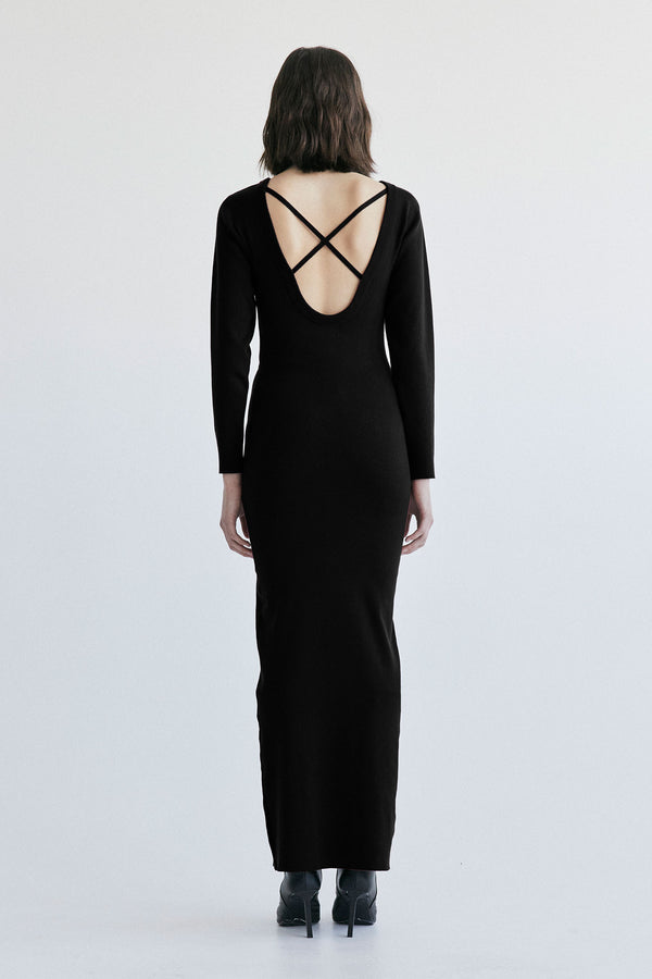 Palma Martîn Ornella Open Back Knitted Maxi Dress Gray